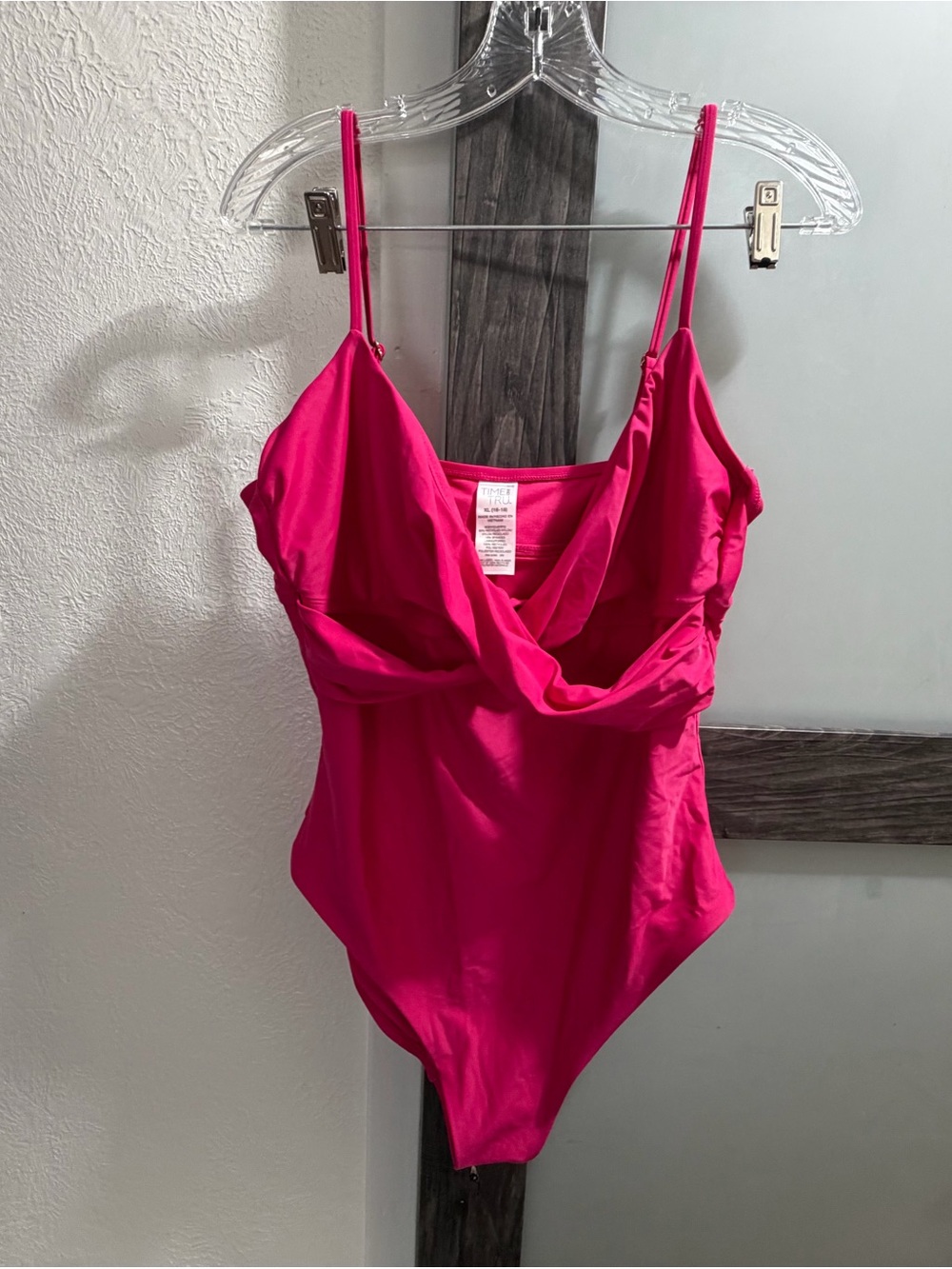 Time and Tru Hot Pink Draped One-Piece Swimsuit